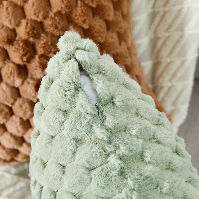 Yaertun Pack of 2 Super Soft Cozy Lumbar Decorative Throw pillow covers Fuzzy Plush Faux Fur Luxury Cushion Cover Pillowcase for Sofa Couch Bed Livingroom 12x20 Inch Sage Green - Image 4